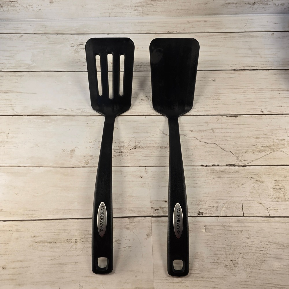 Farberware Black Nylon Spatula Set‎ Slotted and Solid Turner Kitchen Utensils